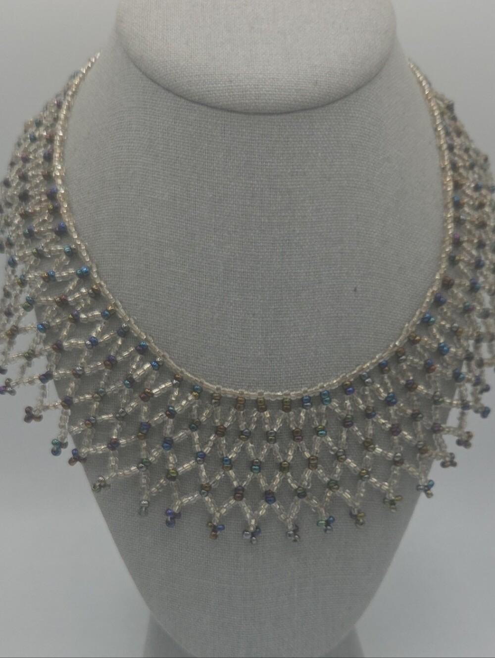 5 for $25! Handcrafted Silver-Tone Seed Beaded Fringe Necklace - Multicolor